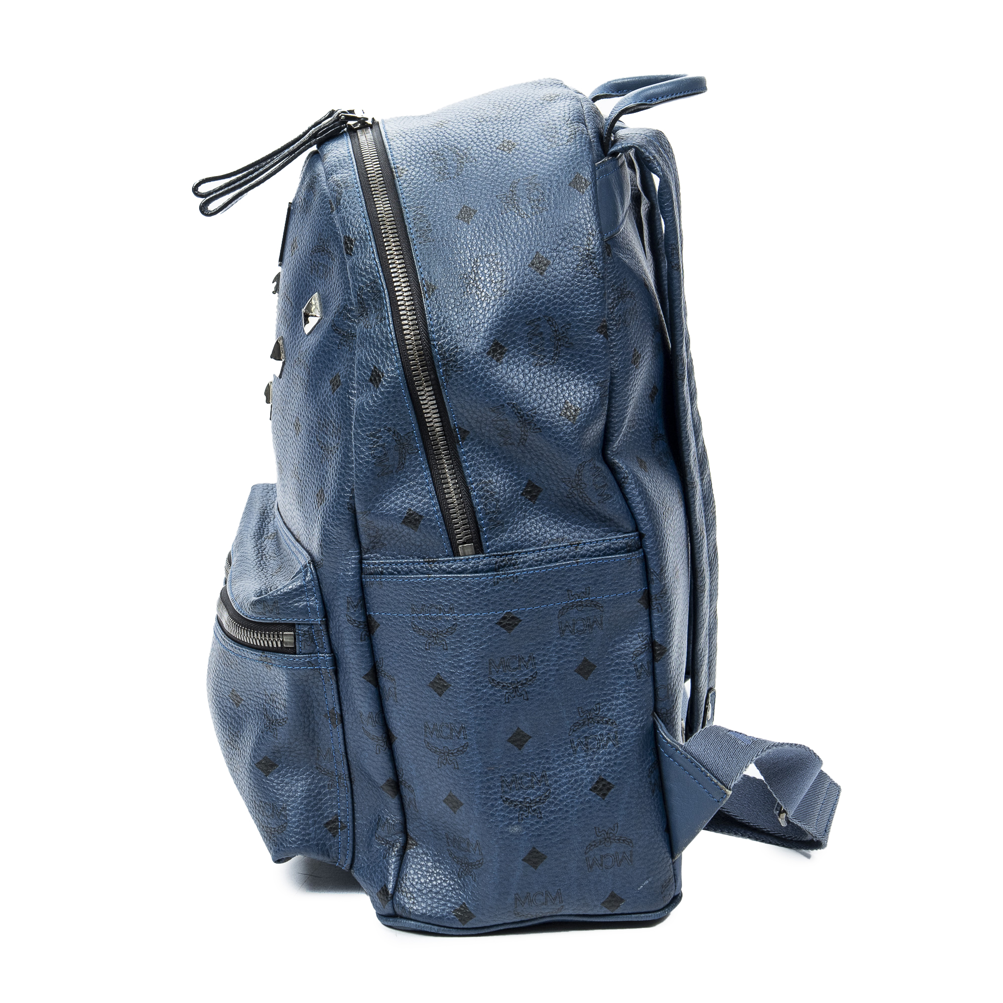 MCM Large Front Stud Stark Backpack en Bleu Toile enduite Visetos