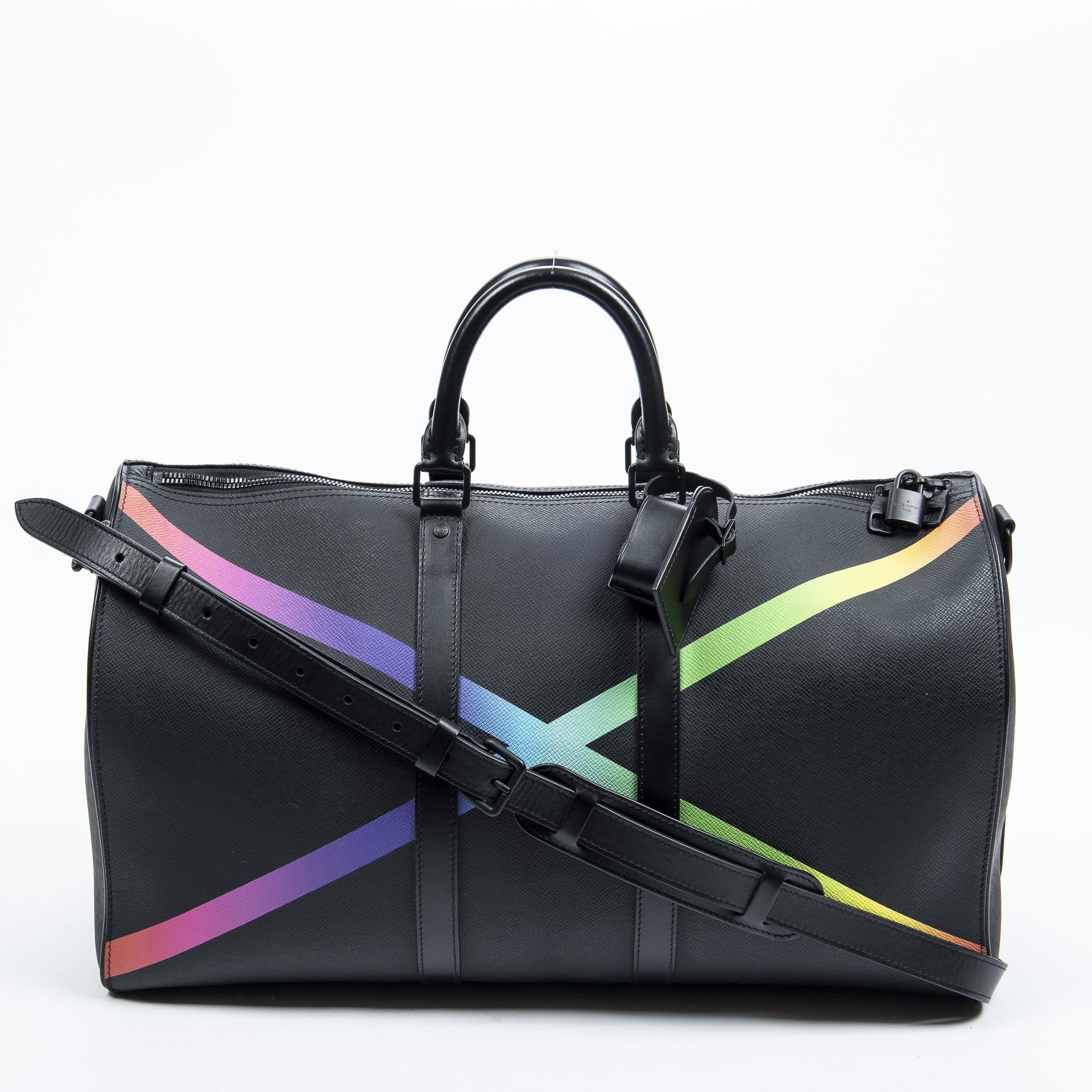 Louis Vuitton Virgil Abloh Rainbow X And Black Taiga Keepall 50