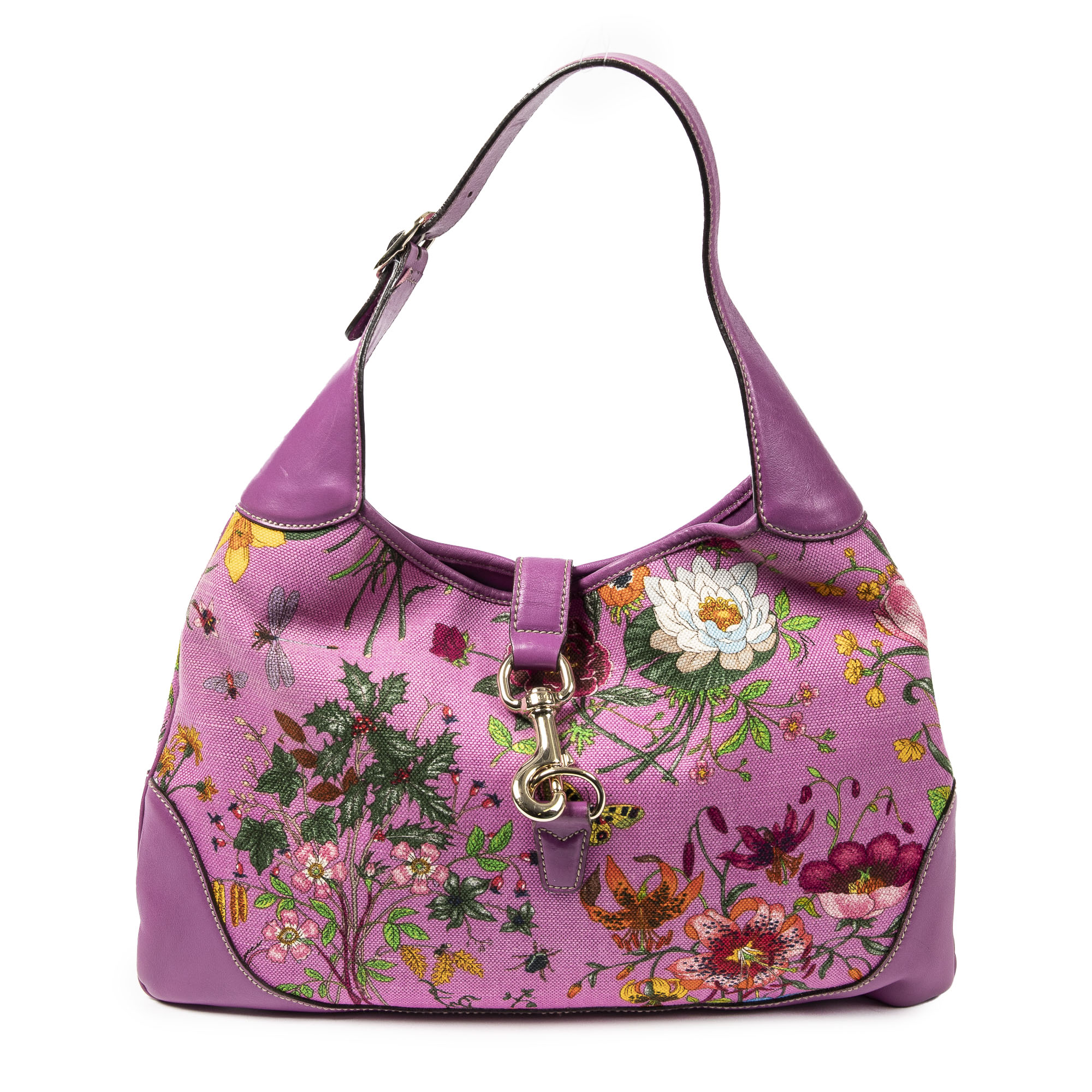 Gucci Pink Floral Canvas Jackie Flora Hobo Bag