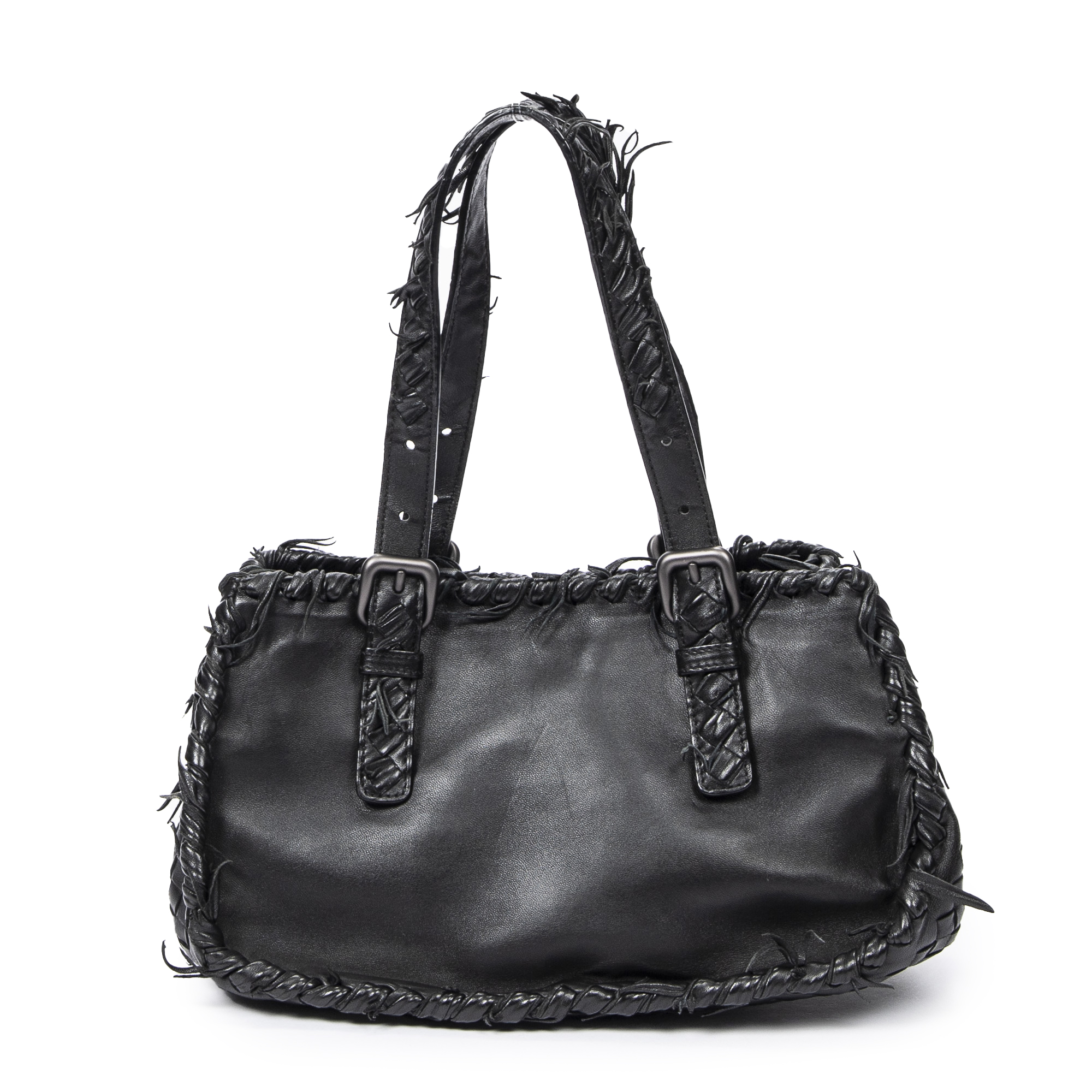 Prada Leather Fringe Large Shopper Bag Black