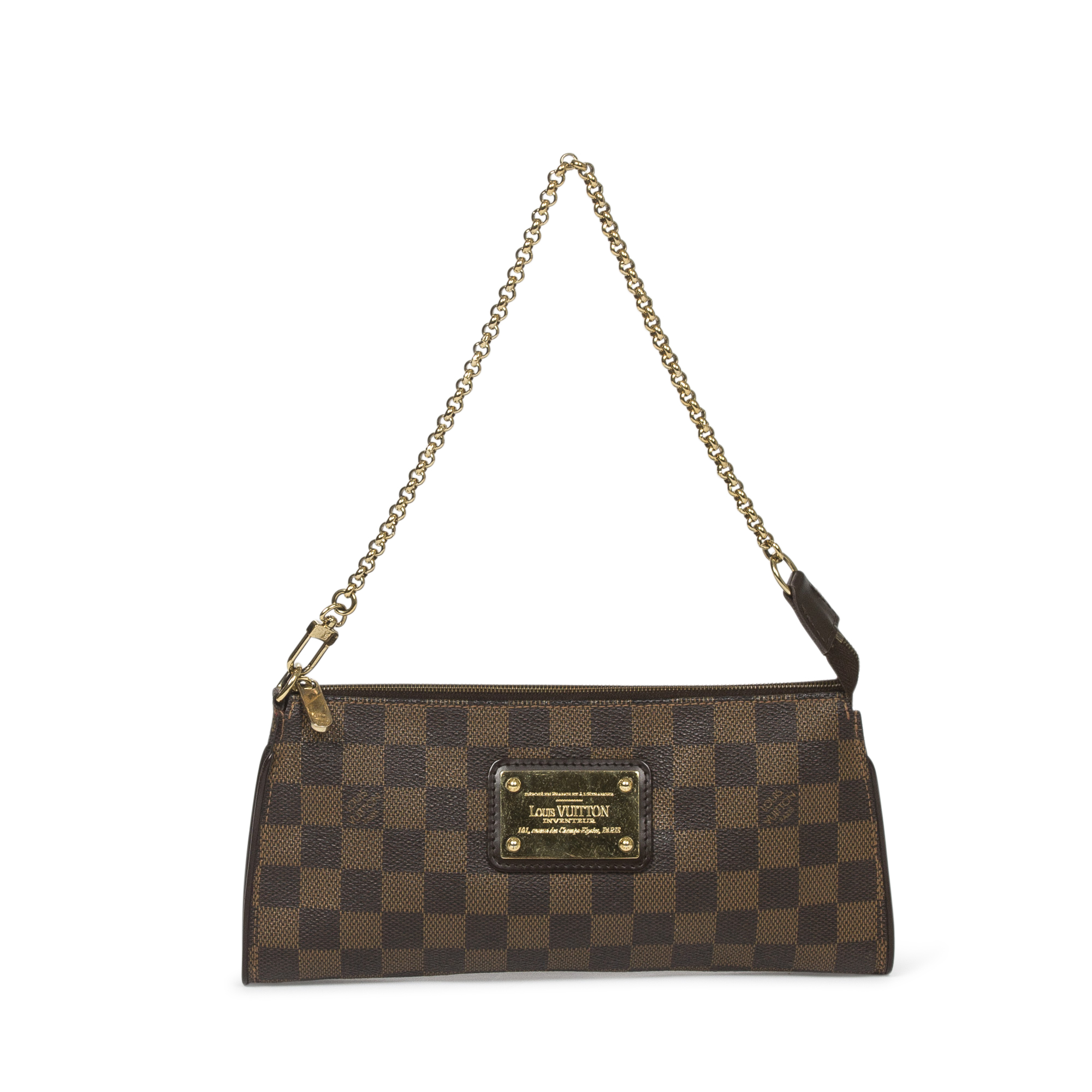 Louis Vuitton Eva Damier Ebene Brown Bag with Brass Hardware