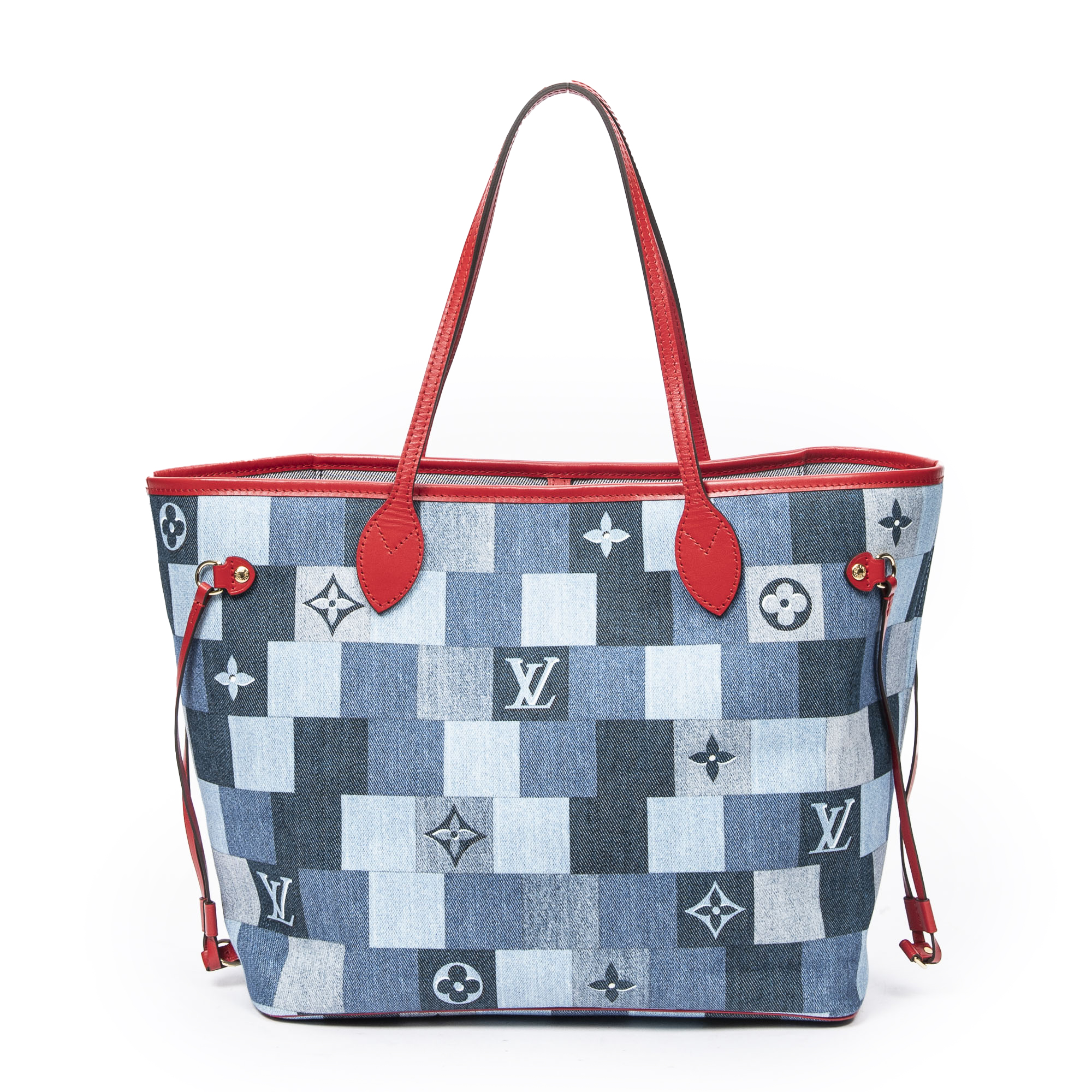 Louis Vuitton Neverfull mm Patchwork Monogram Denim Shoulder Bag Blue