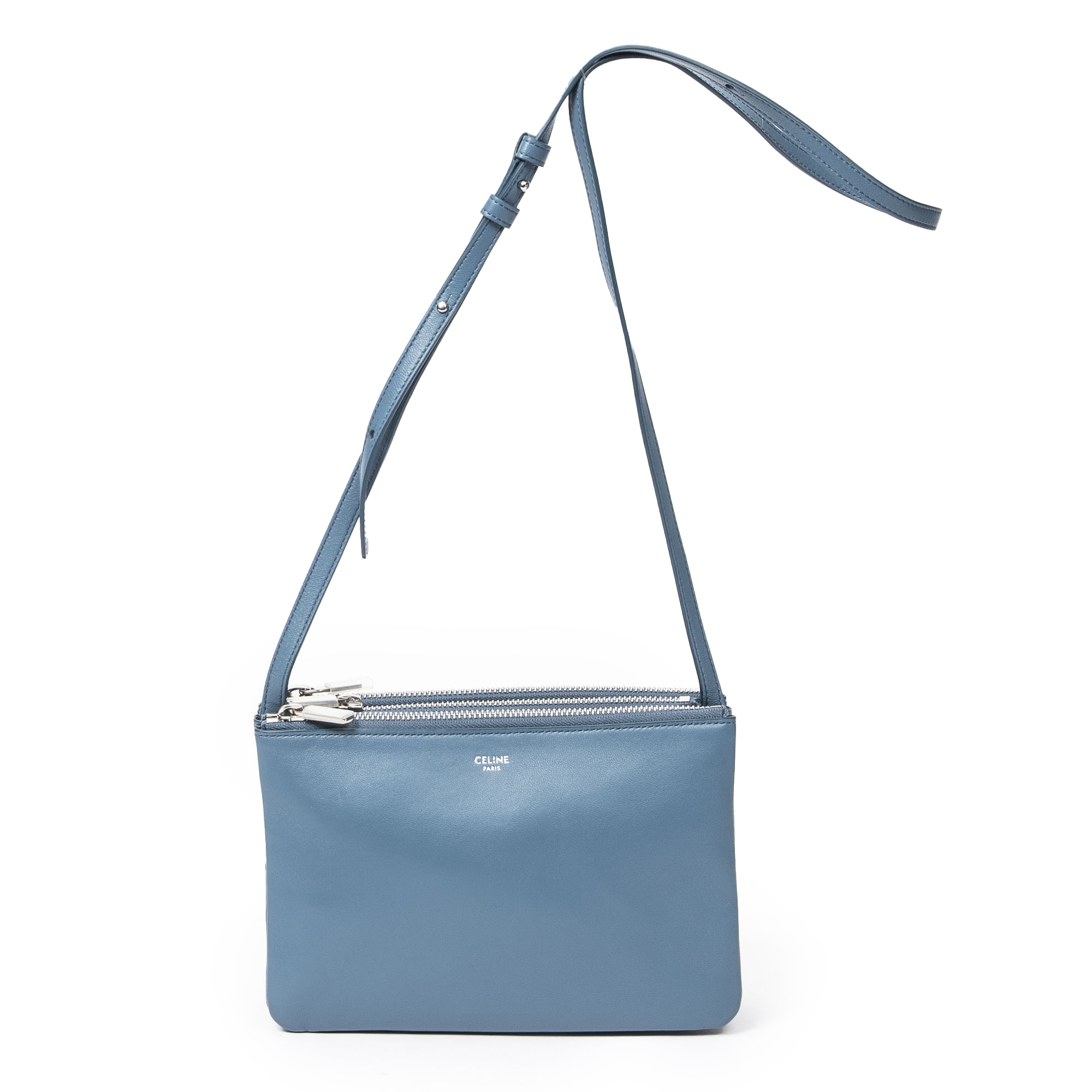 CELINE Trio Bag Large Shoulder bag Color Blue Leather Ladies