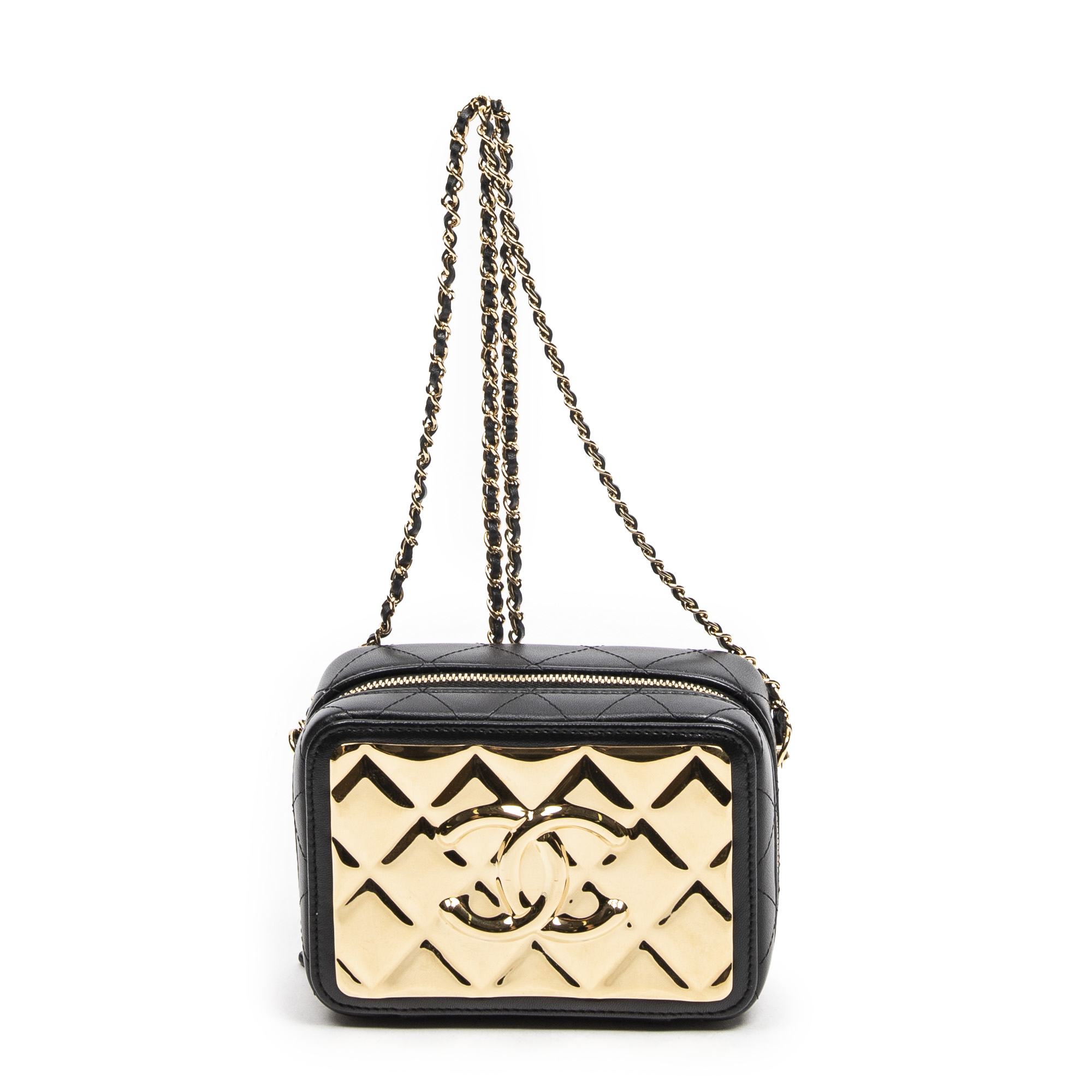 Chanel White Quilted Leather CC Filigree Chain Around Vanity Case