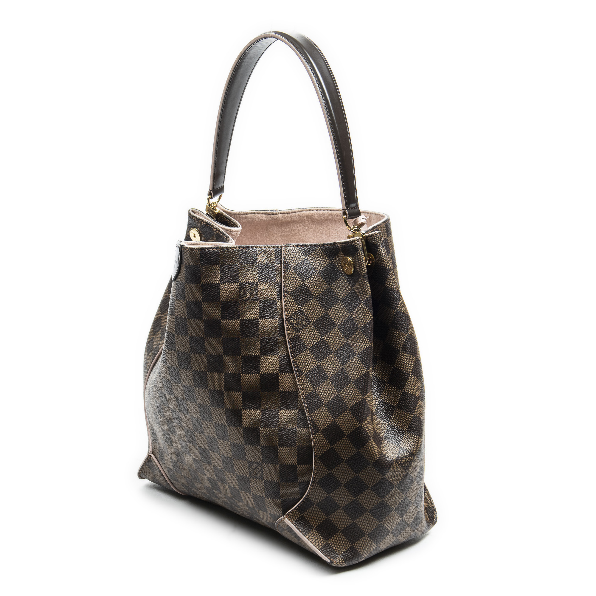 LOUIS VUITTON Caissa Damier Ebene Hobo Bag Rose Ballerine