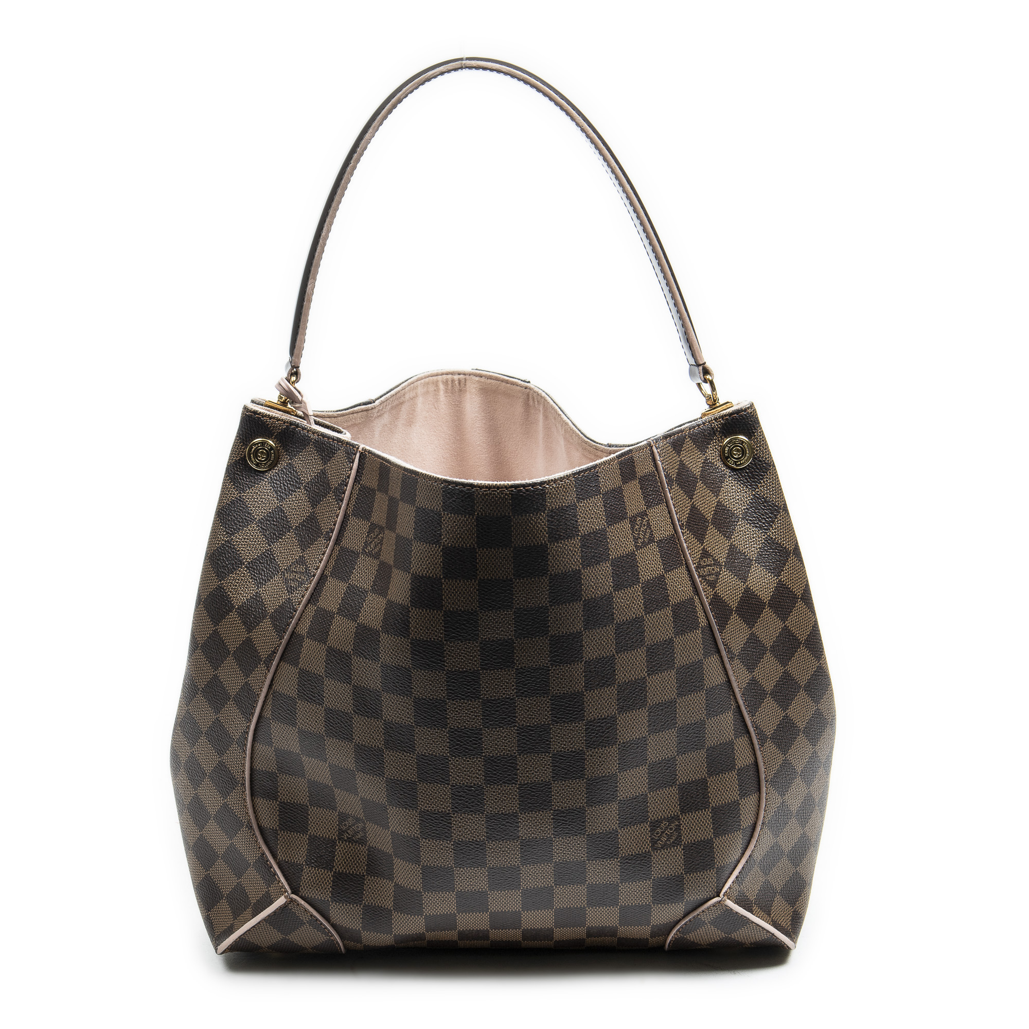 LOUIS VUITTON Caissa Damier Ebene Hobo Bag Rose Ballerine